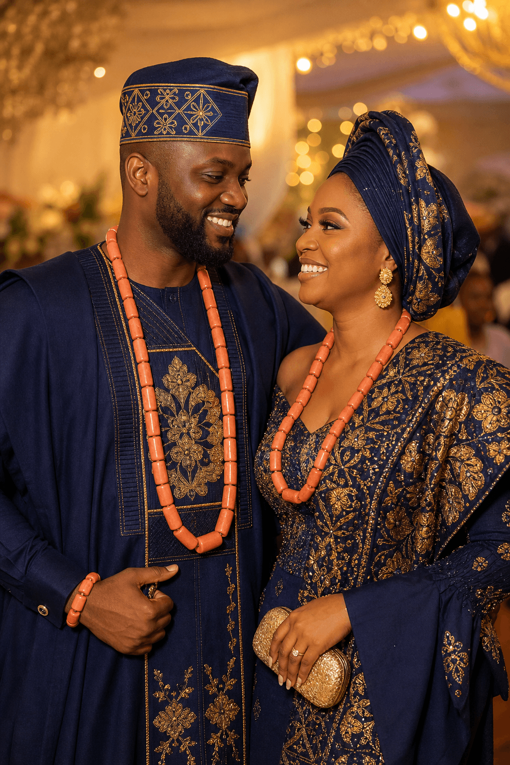 Elegant Nigerian couple in traditional wedding attire