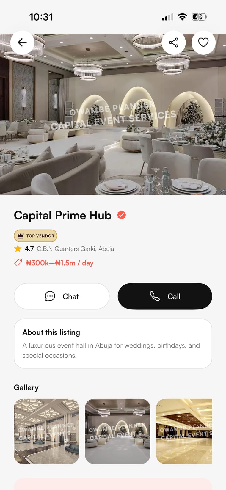 Owambe Planner vendor listing
