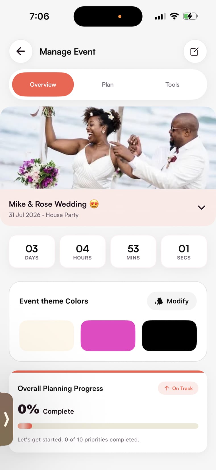 Owambe Planner event overview