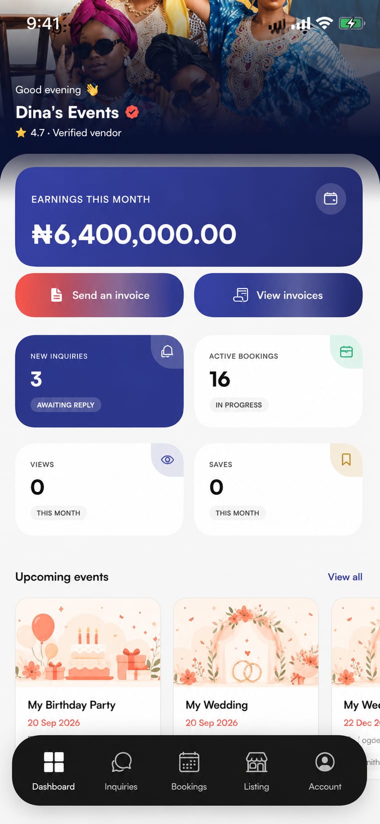 Vendor dashboard